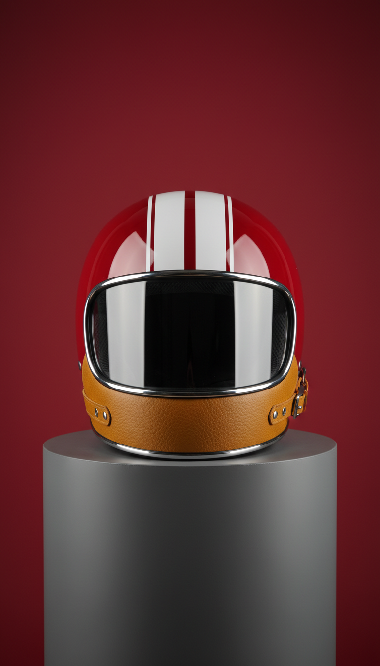 Retro full-face helmet with chrome trim
