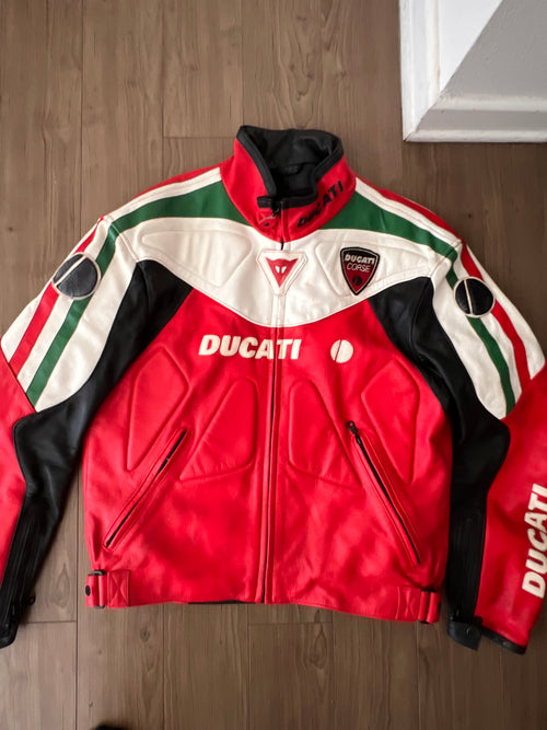 Dainese Ducati Meccanica Italian  Color Motorcyle Jacket "Foggy"Rosso  56 XL